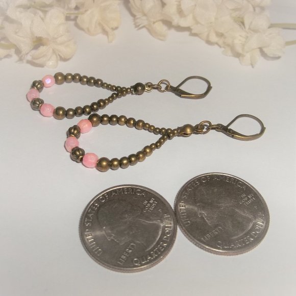 Hoops Boho Style Earrings Bronze and Pink Teardrop Dangle Drop Jewelry Gift 7019 - Picture 6 of 9